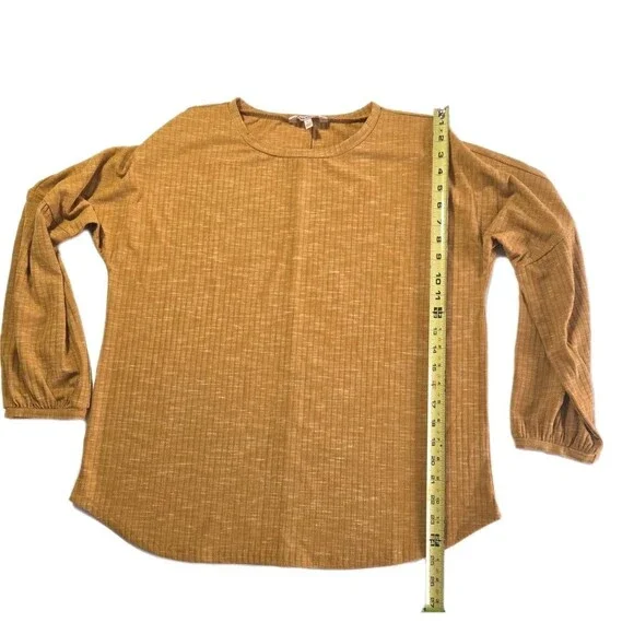 Burnt Orange Ribbed Knit Balloon Sleeve Casual Top Women’s Size L - Picture 4 of 8